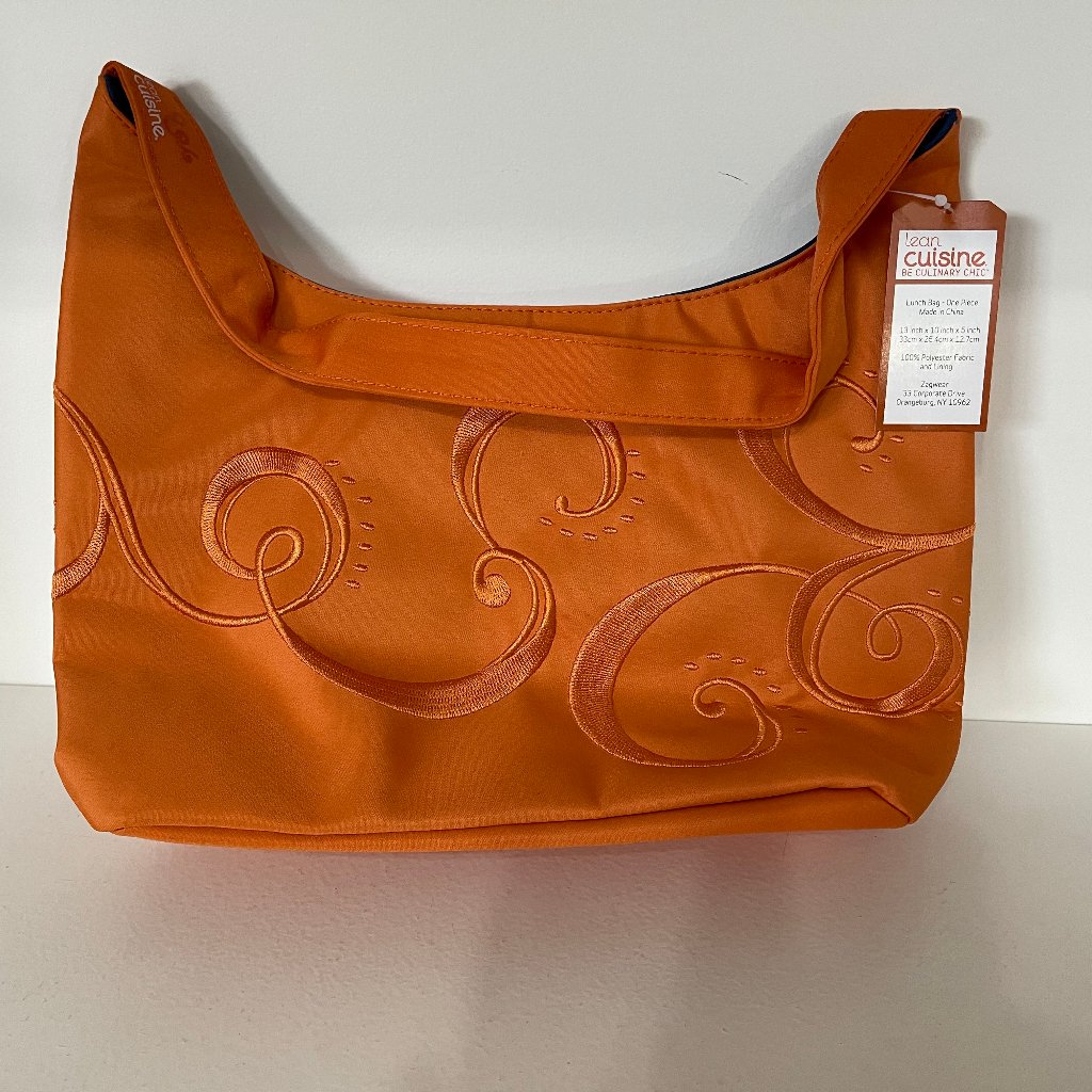 Lean Cuisine Orange Swirl Fall Embroidered Insulated Lunch Bag Purse Nwt